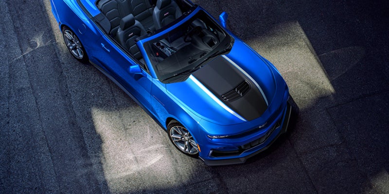 top view of blue Chevrolet Camaro