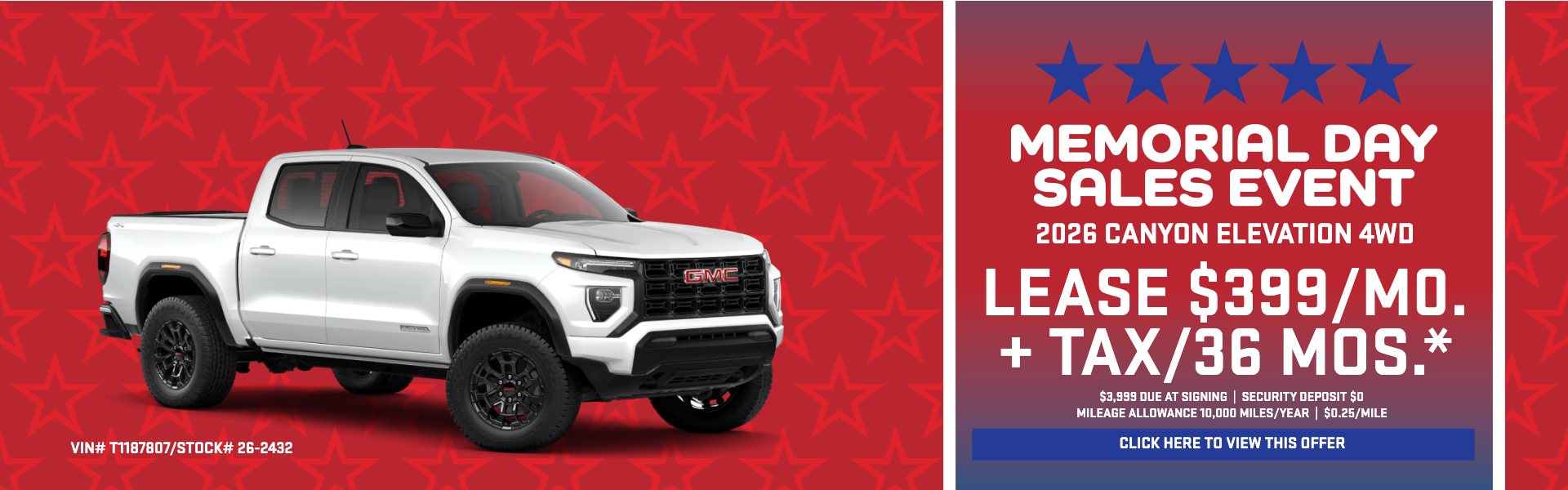 2026 GMC Canyon Lease: $399/mo for 24 mos. $3,995 DAS.