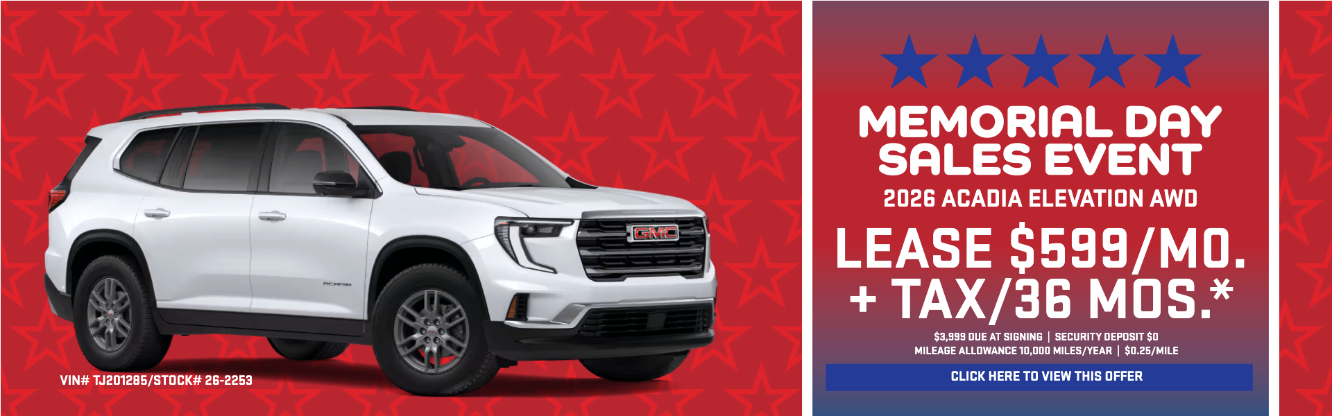 2026 GMC Acadia Elevation: Lease for $599/mo